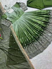 Charming Embroidery Work Parrot Color Gown Charming Embroidery Work Parrot Color Gown