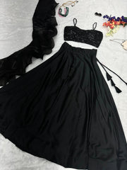 Luxuriant Pure Japan Satin Black Color Lehenga Choli Luxuriant Pure Japan Satin Black Color Lehenga Choli