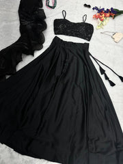 Luxuriant Pure Japan Satin Black Color Lehenga Choli Luxuriant Pure Japan Satin Black Color Lehenga Choli