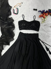 Luxuriant Pure Japan Satin Black Color Lehenga Choli Luxuriant Pure Japan Satin Black Color Lehenga Choli