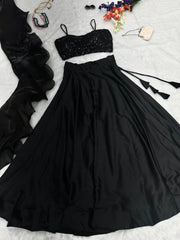 Luxuriant Pure Japan Satin Black Color Lehenga Choli Luxuriant Pure Japan Satin Black Color Lehenga Choli