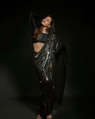 Sonakashi Sinha Bollywood Style Black Sequences Work Color Saree Sonakashi Sinha Bollywood Style Black Sequences Work Color Saree