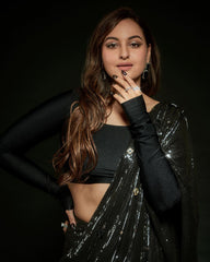 Sonakashi Sinha Bollywood Style Black Sequences Work Color Saree Sonakashi Sinha Bollywood Style Black Sequences Work Color Saree
