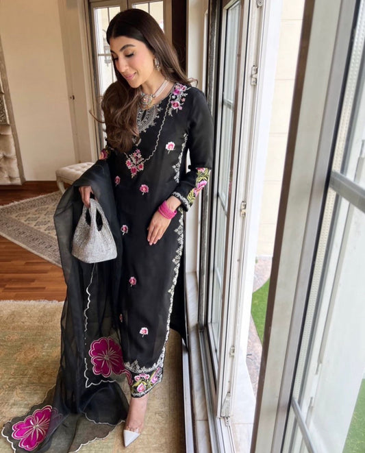 Exotic Sequences Embroidery Work Black Color Anarkali Suit