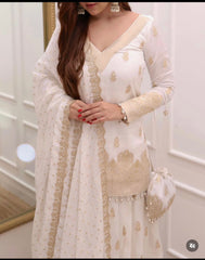 Fabulous  Siqwans Embroidery Work White Color Top With Lehenga Fabulous  Siqwans Embroidery Work White Color Top With Lehenga