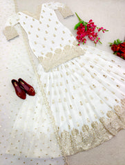 Fabulous  Siqwans Embroidery Work White Color Top With Lehenga Fabulous  Siqwans Embroidery Work White Color Top With Lehenga