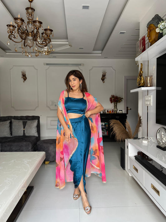 Outstanding Party Wear Teal Blue Color Dhoti Suit