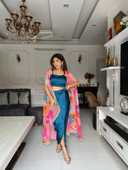 Outstanding Party Wear Teal Blue Color Dhoti Suit Outstanding Party Wear Teal Blue Color Dhoti Suit