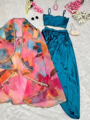 Outstanding Party Wear Teal Blue Color Dhoti Suit Outstanding Party Wear Teal Blue Color Dhoti Suit