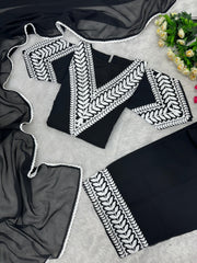Alluring Chine Stitched Work Black Color Plazzo Suit Alluring Chine Stitched Work Black Color Plazzo Suit