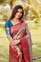 Embellished  Kanjivaram Soft Silk Teal Color Saree Embellished  Kanjivaram Soft Silk Teal Color Saree