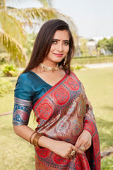 Embellished  Kanjivaram Soft Silk Teal Color Saree Embellished  Kanjivaram Soft Silk Teal Color Saree