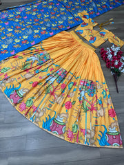 Pretty Kalamkari Print Yellow Color Lehenga Choli Pretty Kalamkari Print Yellow Color Lehenga Choli