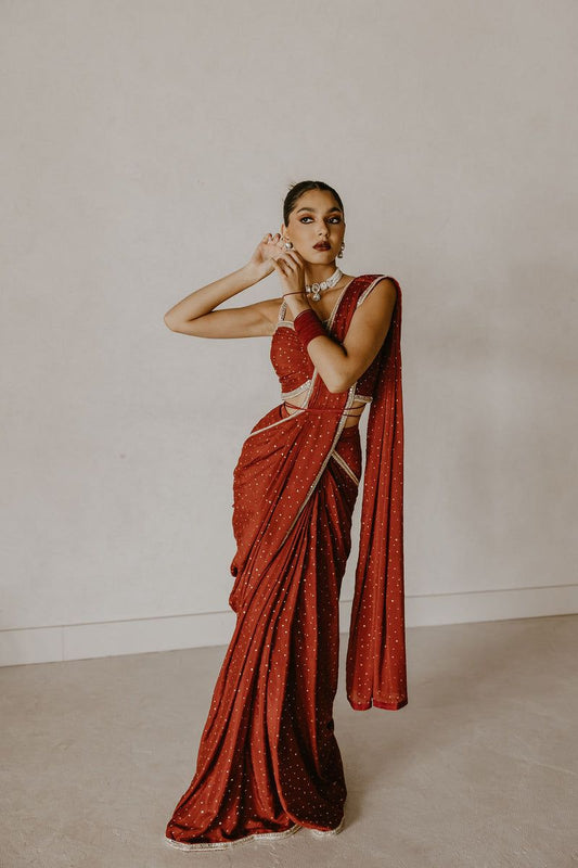 Innovative Heavy Handwork Lace Red Color Saree