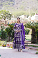 Delightful Sequins Embroidered Work Blue Color Gown Delightful Sequins Embroidered Work Blue Color Gown