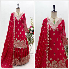 Fabulous Siqwans Embroidery Work Red Color Top With Lehenga Fabulous Siqwans Embroidery Work Red Color Top With Lehenga