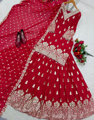 Fabulous Siqwans Embroidery Work Red Color Top With Lehenga Fabulous Siqwans Embroidery Work Red Color Top With Lehenga