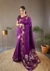 Outstanding Purple Color Kanjivaram Banarasi Silk Saree Outstanding Purple Color Kanjivaram Banarasi Silk Saree