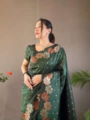 Outstanding Green Color Kanjivaram Banarasi Silk Saree Outstanding Green Color Kanjivaram Banarasi Silk Saree