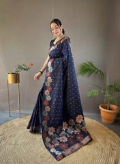 Outstanding Blue Color Kanjivaram Banarasi Silk Saree Outstanding Blue Color Kanjivaram Banarasi Silk Saree