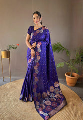 Outstanding Blue Color Kanjivaram Banarasi Silk Saree Outstanding Blue Color Kanjivaram Banarasi Silk Saree