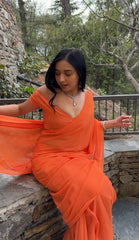 Outstanding Georgette Silk Orange Color Ready To Wear Saree Outstanding Georgette Silk Orange Color Ready To Wear Saree