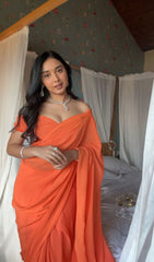 Outstanding Georgette Silk Orange Color Ready To Wear Saree Outstanding Georgette Silk Orange Color Ready To Wear Saree