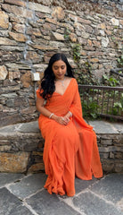 Outstanding Georgette Silk Orange Color Ready To Wear Saree Outstanding Georgette Silk Orange Color Ready To Wear Saree