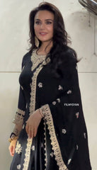 Delightful Thread And Sequence Work Black Color Anarkali Suit Delightful Thread And Sequence Work Black Color Anarkali Suit