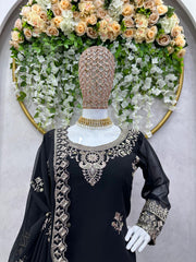 Delightful Thread And Sequence Work Black Color Anarkali Suit Delightful Thread And Sequence Work Black Color Anarkali Suit