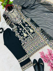 Demanding Embroidery Sequence Work Black Color Anarkali Suit Demanding Embroidery Sequence Work Black Color Anarkali Suit