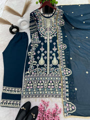 Demanding Embroidery Sequence Work Teal Blue Color Anarkali Suit Demanding Embroidery Sequence Work Teal Blue Color Anarkali Suit