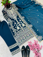 Demanding Embroidery Sequence Work Teal Blue Color Anarkali Suit Demanding Embroidery Sequence Work Teal Blue Color Anarkali Suit