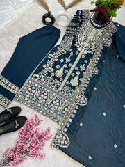 Demanding Embroidery Sequence Work Teal Blue Color Anarkali Suit Demanding Embroidery Sequence Work Teal Blue Color Anarkali Suit