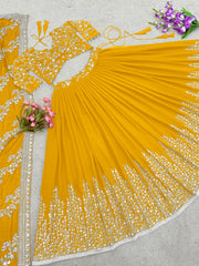 Captivating Embroidery Sequence Work Yellow Color Lehenga Choli Captivating Embroidery Sequence Work Yellow Color Lehenga Choli