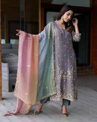 Delightful Sequence Work Grey Color Anrakali Suit Delightful Sequence Work Grey Color Anrakali Suit
