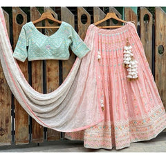 Outstanding Embroidery Work Pink Color Lehenga Choli Outstanding Embroidery Work Pink Color Lehenga Choli