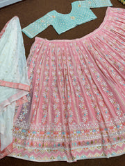 Outstanding Embroidery Work Pink Color Lehenga Choli Outstanding Embroidery Work Pink Color Lehenga Choli
