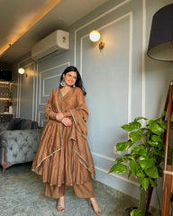 Gorgeous Embroidery Work Brown Color Gown Gorgeous Embroidery Work Brown Color Gown