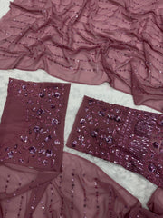 Demanding Embroidery Sequins Work Saree Peach Color Saree Demanding Embroidery Sequins Work Saree Peach Color Saree