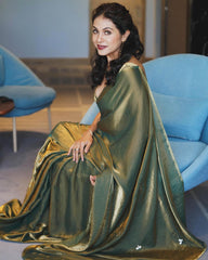 Captivating Green Color Fancy Tabby Silk Saree Captivating Green Color Fancy Tabby Silk Saree