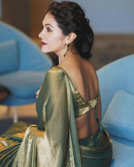 Captivating Green Color Fancy Tabby Silk Saree Captivating Green Color Fancy Tabby Silk Saree