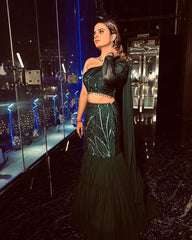 Bottle Green Sequence Work Lehenga With Dupatta Attach Blouse Bottle Green Sequence Work Lehenga With Dupatta Attach Blouse