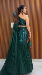 Bottle Green Sequence Work Lehenga With Dupatta Attach Blouse Bottle Green Sequence Work Lehenga With Dupatta Attach Blouse
