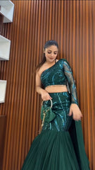 Bottle Green Sequence Work Lehenga With Dupatta Attach Blouse Bottle Green Sequence Work Lehenga With Dupatta Attach Blouse