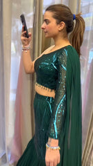 Bottle Green Sequence Work Lehenga With Dupatta Attach Blouse Bottle Green Sequence Work Lehenga With Dupatta Attach Blouse