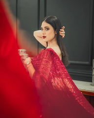 Beautiful Sequence Embroidery Work Red Color Saree Beautiful Sequence Embroidery Work Red Color Saree