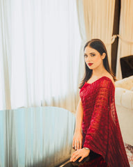 Beautiful Sequence Embroidery Work Red Color Saree Beautiful Sequence Embroidery Work Red Color Saree