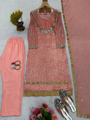 Alluring Sequence Work Peach Color Anarkali Suit Alluring Sequence Work Peach Color Anarkali Suit