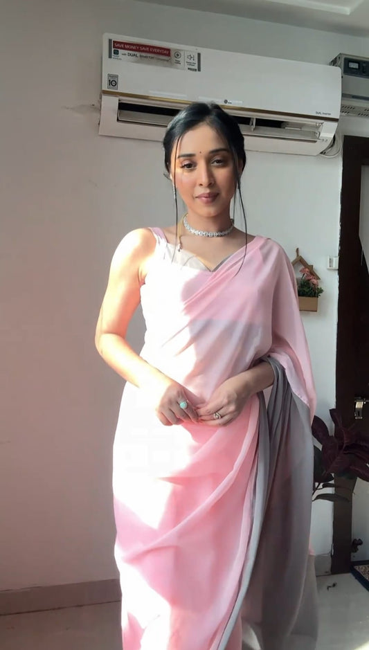 Light Pink And Gray Shade Ready To Wear Saree